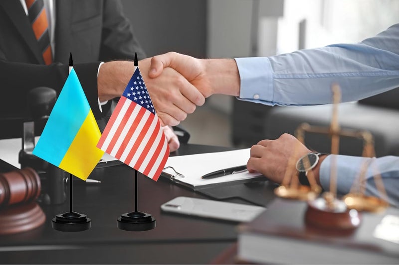 tibijoy USA American & Ukraine Ukrainian Desk Flags, US Ukraine Table Flag, Small Mini Miniature Ukrainian and US Desktop Flag With 13" Solid Black Pole, Black Base - Image 4